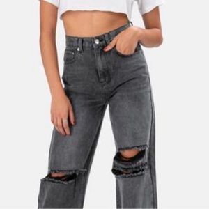 Adika black light wash wide leg ripped jeans